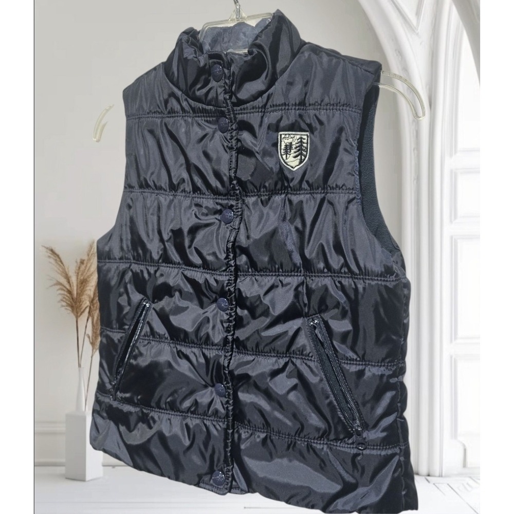 American Eagle Womens Y2K Puffer Vest Size Navy Coat Fleece Lined Jacket Small